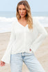 Ribbed Knit Bell Sleeve V-Neck Button Front Cardigan Sweater